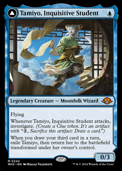 Tamiyo, Inquisitive Student // Tamiyo, Seasoned Scholar (cara frontal)