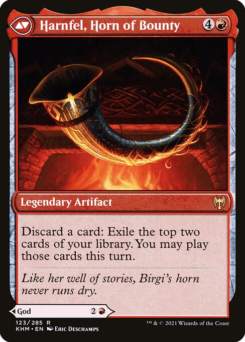 Birgi, God of Storytelling // Harnfel, Horn of Bounty (cara trasera)