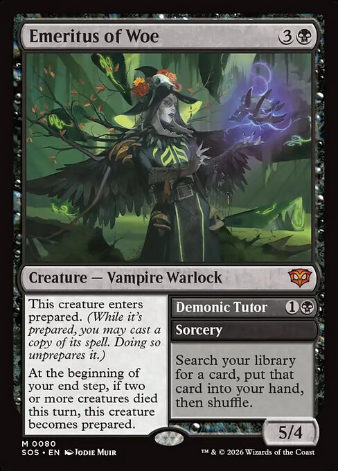 Carta Emeritus of Woe // Demonic Tutor — Secrets of Strixhaven · SOS · #80