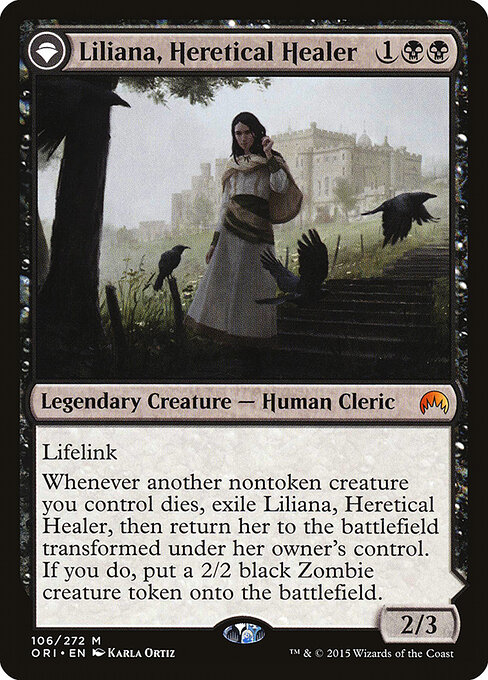 Liliana, Heretical Healer // Liliana, Defiant Necromancer (cara frontal)