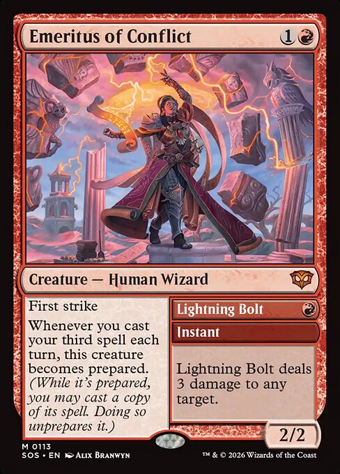 Emeritus of Conflict // Lightning Bolt — Secrets of Strixhaven